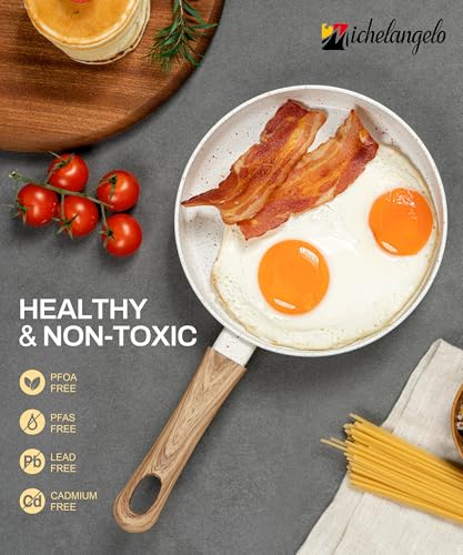 Image of MICHELANGELO Small Frying Pan Nonstick - 6 Inch Single Egg Frying Pan, Mini Skillet with Stay-Cool Handle, Non-Toxic Omelette Pan, White