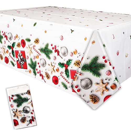 Nappe rectangulaire Noël, 137 x 274 cm, Nappe en Plastique, pour Table de 1,8 à 2,4 m, Nappe en Plastique, Nappe Imperméable pour Décoration de Fête de...