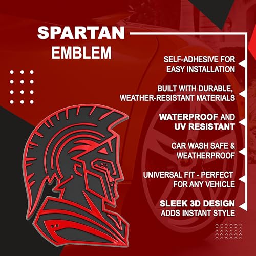 Image of Spartan Emblem 3D Warrior Badge, Custom Car Decal Sticker - Durable Exterior Trunk, Hood, Fender for Car, Truck, SUV (Set of 2) (Red)