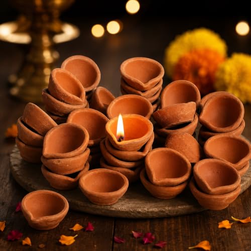Image of Pure Source India Natural Clay Traditional Diwali Ke Diye | Earthen Clay Diya | Mitti Ka Diva | Diyas for Pooja (12pcs)