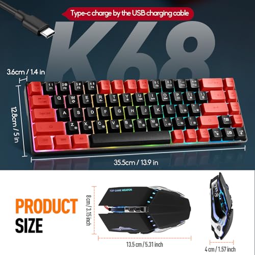 Image of Guiheng Wired 60% Gaming Keyboard and Mouse Combo, Ultra-Compact 61 Keys RGB Backlit Mini Keyboard, Lightweight 3200 DPI Optical, Wired Gaming Set for Windows,PC, MAC PS5 Xbox Gamer(Black and Red)