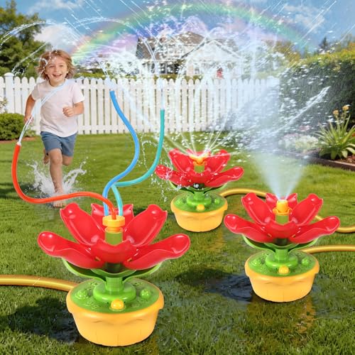 Kssvzz Wassersprinkler für Kinder Outdoor Sommer Wasserspielzeug mit Wackelschläuchen 3 Sprühmuster lustiger Rasensprenger für Garten Hof Jungen Mädchen ab 3 4 5 6 7 8 9 Jahren