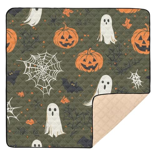 BOESI Ghost and Halloween Pumpkin Baby Play Mat, 50“ X 50” Washable Folding Crawling Mat, Baby Floor Mat, Soft, Non-Slip