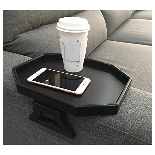 NHD Sofa Armrest Clip Tray Table, Couch Drink Snack Remote Control Holder (Black)