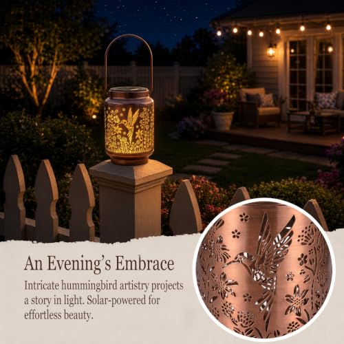 Hummingbird Solar Lantern Metal Floral Lights Outdoor Yard Garden Decor - image 7