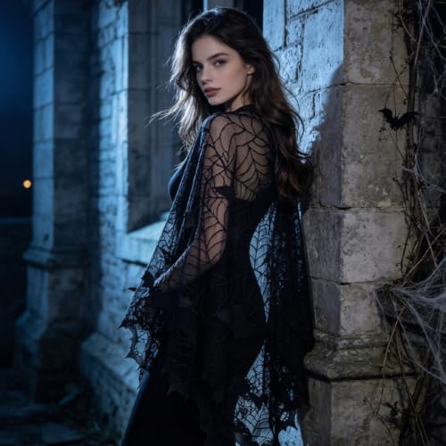 Meleager Cape Halloween Femme, Cape en Toile d'araignée, Deguisement Costume Araignée, Costume Gothique Adulte, pour Les Fêtes Halloween Les Jeux de rôle – vue 7