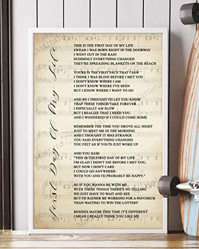 Mattata Decor Gift - First Day of My Life Song Lyrics Sheet Music Portrait Poster Print (16" x 24")