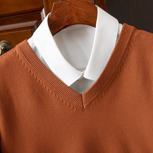 Mens Casual V Neck Sweater Lightweight Elastic Knitted Pullover Fall Classic Solid Color Thin Knit Sweater4