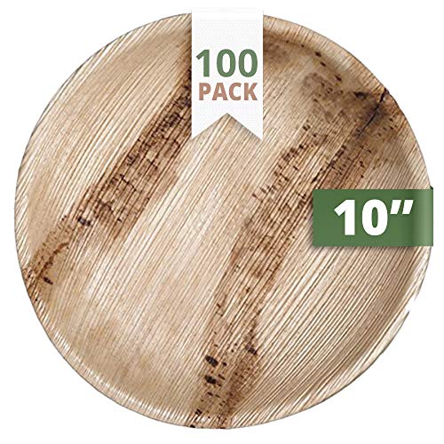 CaterEco Round Palm Leaf Plates set (Pack of 100) | Dinner Plates| Ecofriendly Disposable Dinnerware | Heavy Duty Biodegradable Party Utensils for Wedding, Camping & More