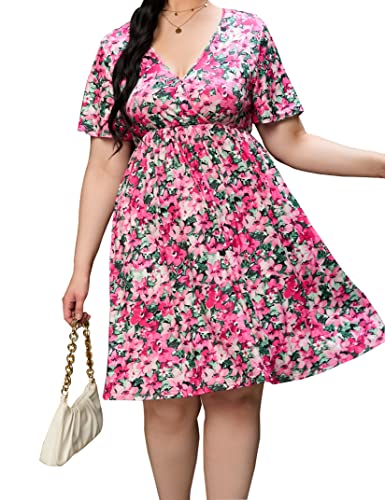 Image of ShopWonder Plus Size Dress Women's V Neck A-Line Knee Length Wrap Swing Dresses Plus Size A Line Party Mini Dress