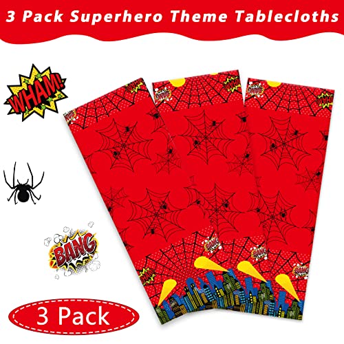 Wiooffen 3 Pcs Spider Themed Tablecloths Super Movie Hero Spider Tablecover For Birthday Party Supplies Table Cover Table Decorations For Kids Boys Baby Shower Party Favors Decorations #TOP3