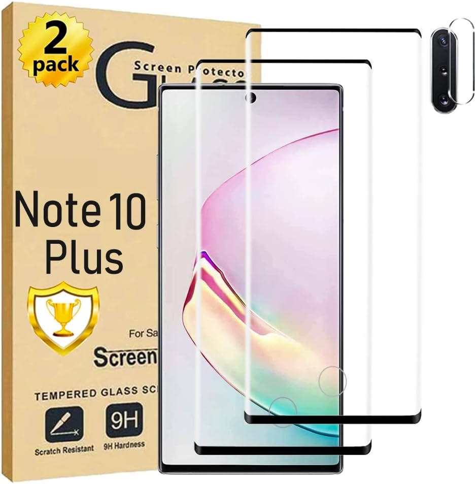 Galaxy Note 10+ Plus Screen Protector 【2+1 Pack】 Camera Lens Protector [ 3D Glass ] Compatible Fingerprint Easy Installation 9H Tempered Glass Screen Protector for Samsung Galaxy Note 10 Plus