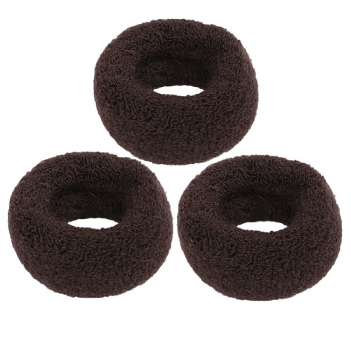 3Pcs Hairstyling Dark Brown Terry Ponytail Holder 1.6" Wide Stretchy Hair Band