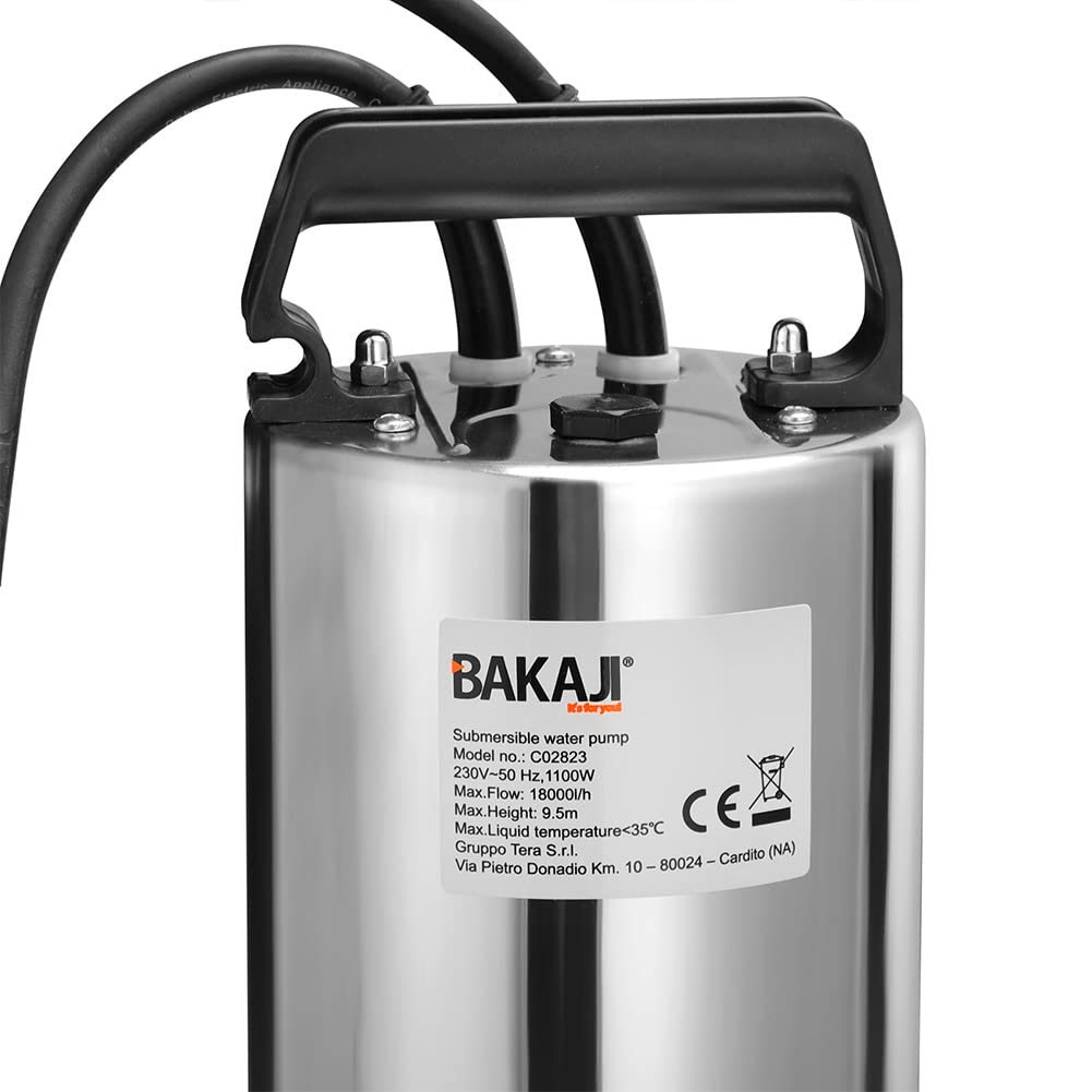 Pompa Sommersa Per Acque Sporche Bakaji 1100W - Portata 18000L/h, Profondità 9m, Cavo 10m - Ideale Per Cantieri, Stagni, Garage - Foto 8
