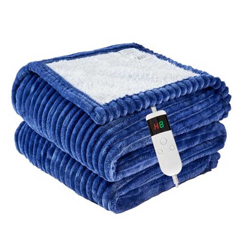 Qieryun Heated Blanket Electric Throw, Soft Flannel Heating Blanket with 8 Hours Auto Off 10 Fast Heating Levels Machine Washable Sherpa Heated Blanket with Overheating Protection
