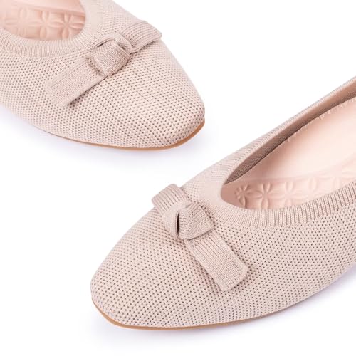 Image of Frank Mully Ballet Flats for Women Dressy Squared Toe Knit Flat with Bowknot Casual Comfortable Slip-On Work Business Shoes for Daily Casual