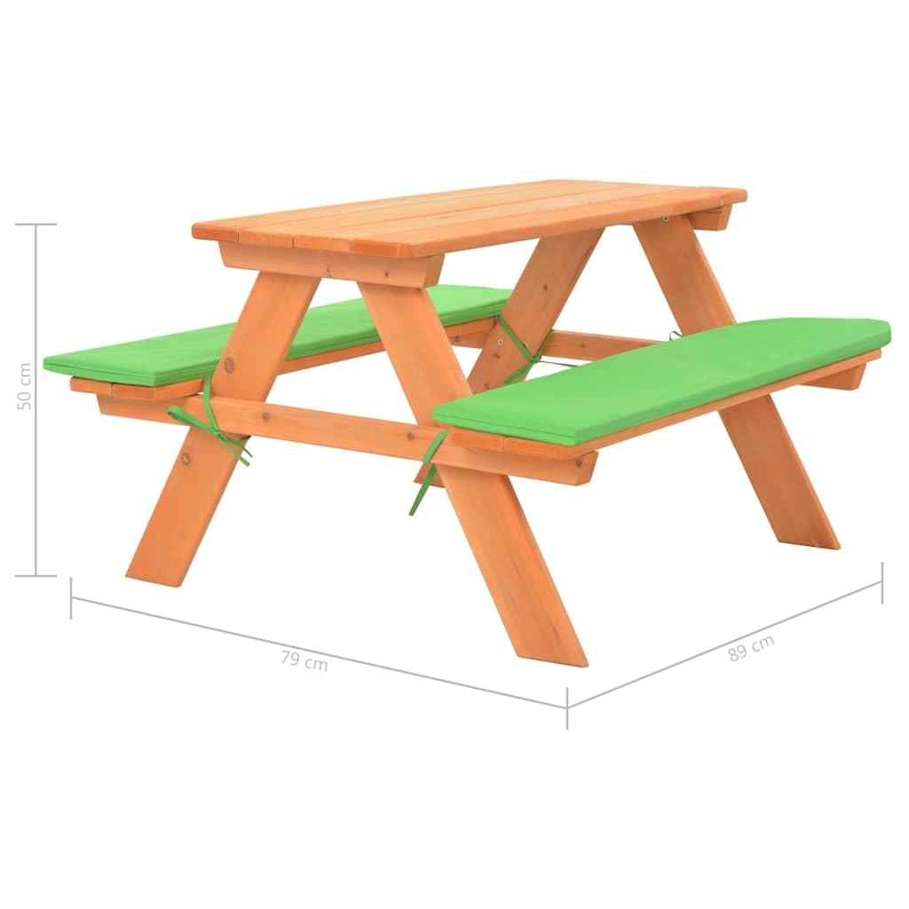 Tavolo Picnic Bambini con Panchine 89x79x50 cm Abete | Legno massiccio Resistente alle intemperie, Cuscini Poliestere Imbottiti, Montaggio Facile