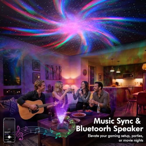 Image of Rossetta Dual Lens Galaxy Star Aurora Projector Night Light for Bedroom | 58 Light Effects, White Noise, Bluetooth Speaker, Music Sync, Remote Control, Timer, Room Decor Gift for Kids Adults Teens