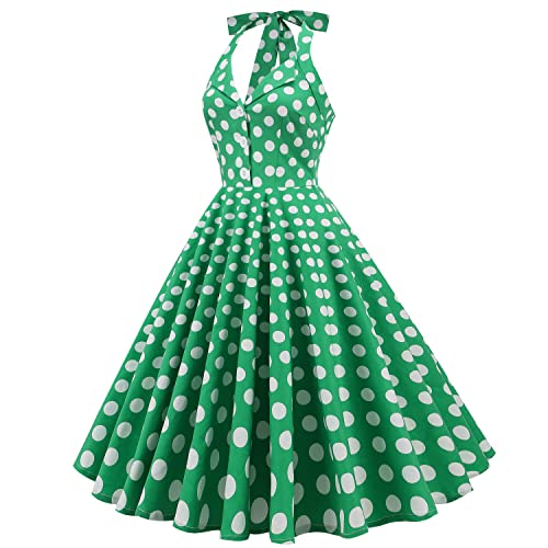 Image of 1950s Dresses for Women Vintage Retro Cocktail Party Swing Dresses Halter Floral Rockabilly 50s Polka Dot Pin up Dress