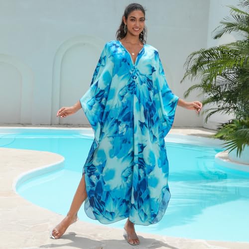 Image of KEYLORTING Plus Size Kaftan Dress Women, African Moo Moo Print Caftan, Batwing Dress, Beach Cover Up for Party and Loungewear