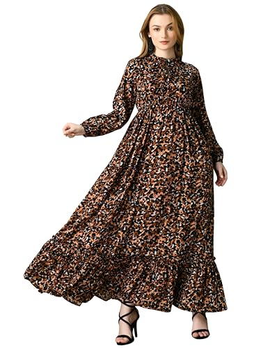 Image of KZULLY | Floral Printed Maxi Dresses for Women | Long Sleeve Beautiful Floral Patterns | Stylish and Elegant Dress | Tie Neck