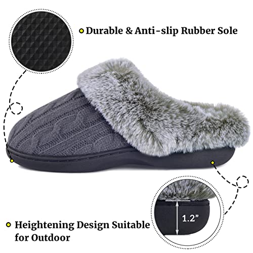 Parlovable Women's Fuzzy House Slippers Warm Soft Memory Foam Bedroom Shoes Slip on Cable Knit Rubber Sole Indoor4