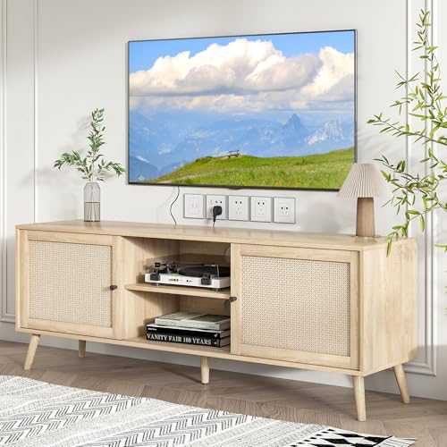 Rattan TV Stand for 65-75 Inch TVs