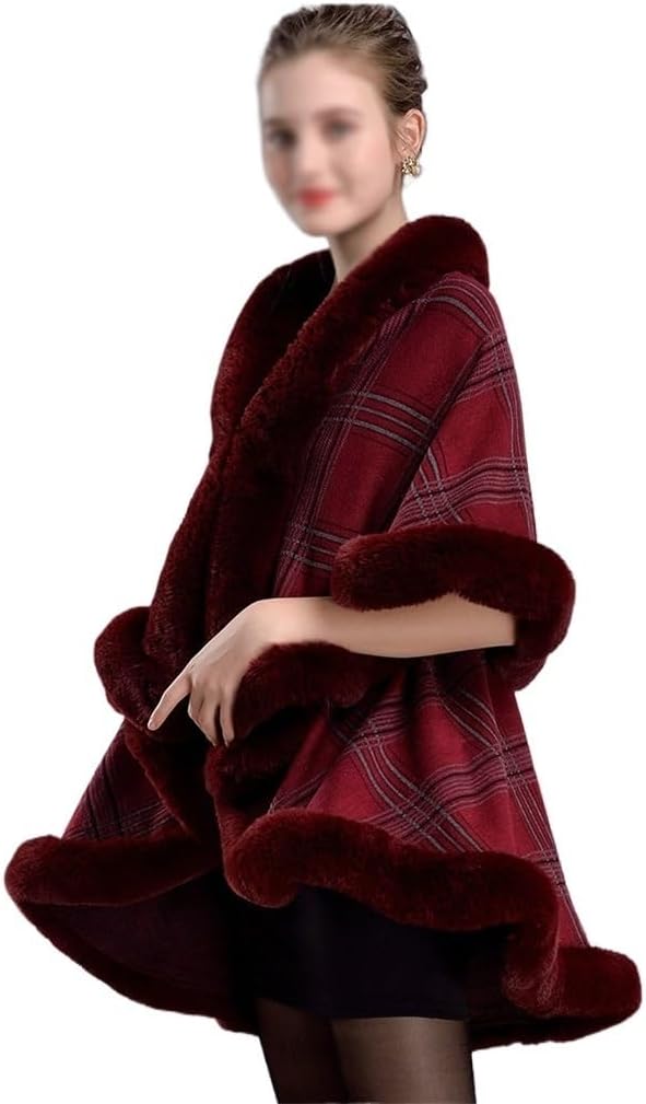 Thickened Warm Jacket With Personalized Edge Layered Shawl Plaid Cape