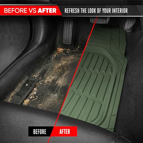 Image of Universal Car Floor Mats, 3 Piece Trimmable All-Weather Floor Liners for Cars, Sedans, Small Trucks & SUVs Green Color