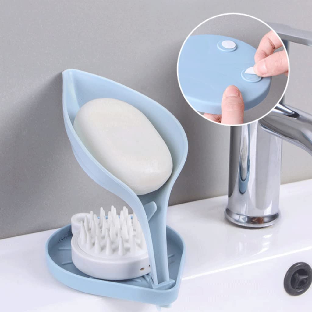 Soporte para jabón, Jabonera, jabonera, con Forma de Hoja Drenaje automático, Multifuncional y Deflector Triangular(BLU)