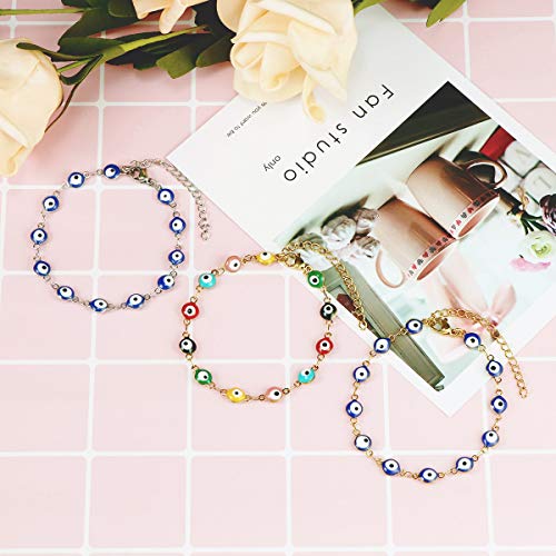 3 Pcs Evil Eye Bracelets for Women Men 18K Gold Plated Stainless Steel Handmade Adjustable Amulet Evil Eyes Jewelry for Family Best Friends4