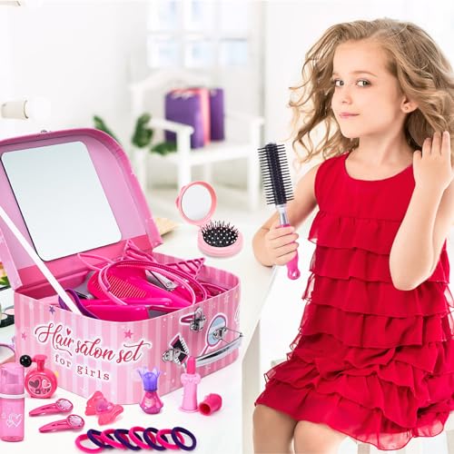 image for Lorfancy 49 Pcs Hair Salon Girls Toys Kids Pretend Play Makeup Sets To