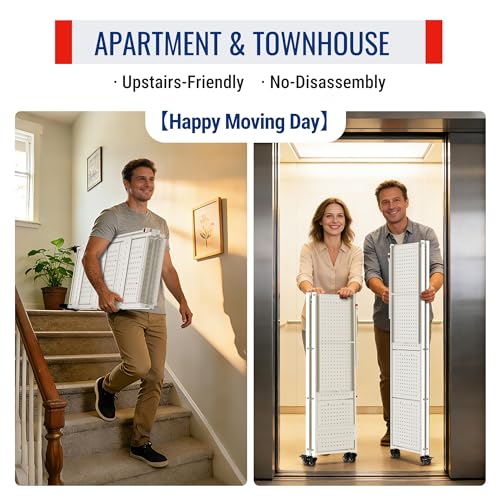 Image of WORKPRO 4-Tier Folding Shelf, No-Assembly Metal Storage Rack with Wheels, 600 lbs Capacity (with Leveling Feet), Collapsible Shelving Unit for Kitchen, Pantry, Closet & Craft Shows - White
