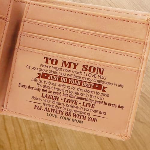 Customized Leather Front Pocket Wallet - Slim Wallet RFID Minimalist Credit Card Wallets - Personalized Gift (to Son from Mom)2