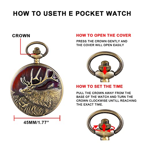 Realpoo Animal Patch Quartz Pocket Watch, Carved Goat Animal Patch Quartz Pocket Watch For Men, Men's Quartz Pocket Watch With Waist Chain Gift #TOP6