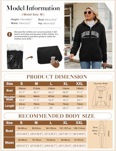 FemiChic Hoodie Damen Fleecejacke Jacke Herbst Winter Sweatjacke mit Kapuze Warm Damen-Jacken Pullover Gross Grössen Kapuzenpullover Sweatshirt mit Zipper(Schwarz,M)