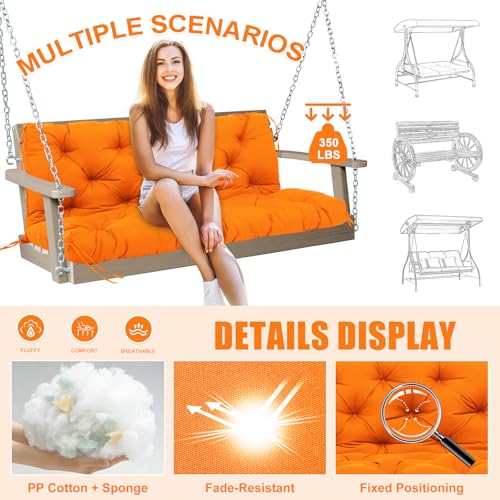 Image of Porch Swing Cushions Outdoor 40 inch x 40 Waterproof Swing Cushions 3 Seater Replacement with Backrest & 8 Ties 5 inch Thick Bench Swing Cushions for Outdoor Furniture Patio(Orange)