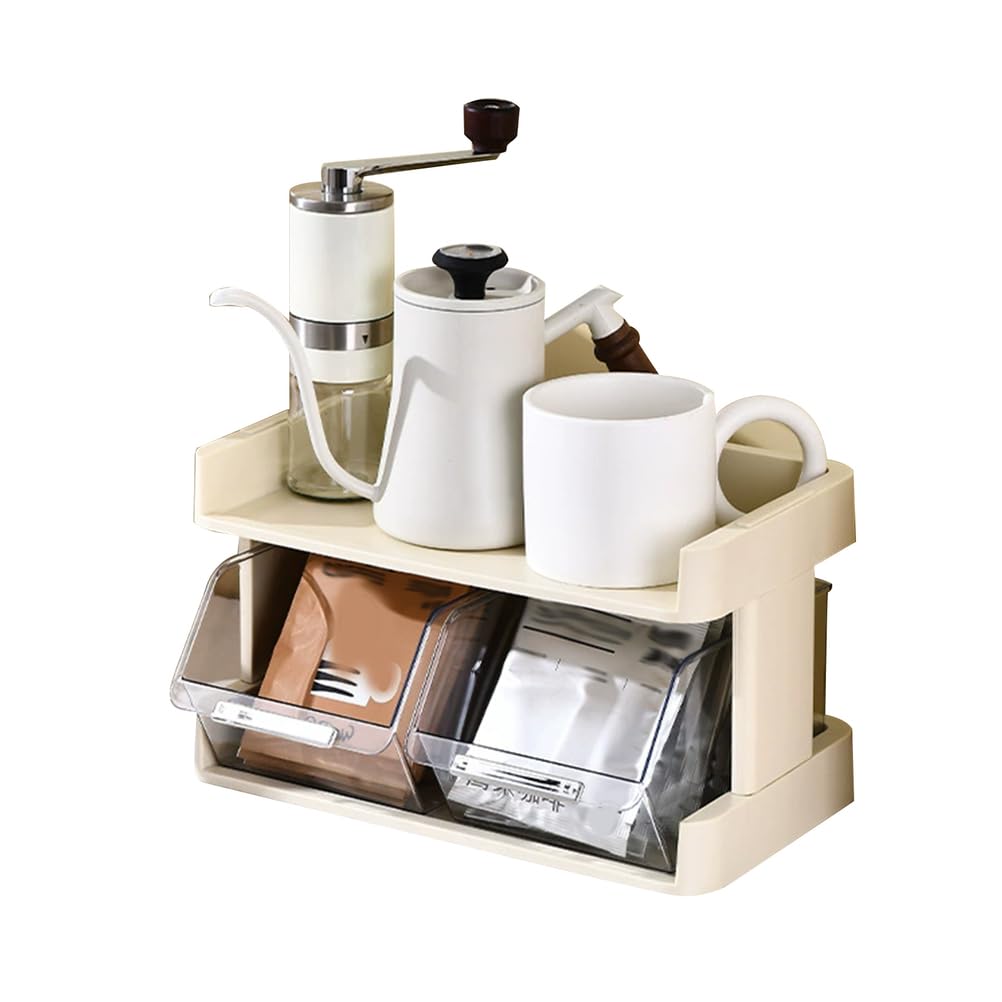 Uck-Kit One Color Coffee Station Organizer For Countertop Coffee Condiment Organizer, Office Coffee Station,Multifunctional Coffee Pod Organizer For Coffee Bar Decor,2 Tier