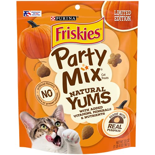 Friskies Purina Made in USA Facilities Natural Cat Treats, Party Mix Natural YUMS with Pumpkin - 20 oz. Pouch