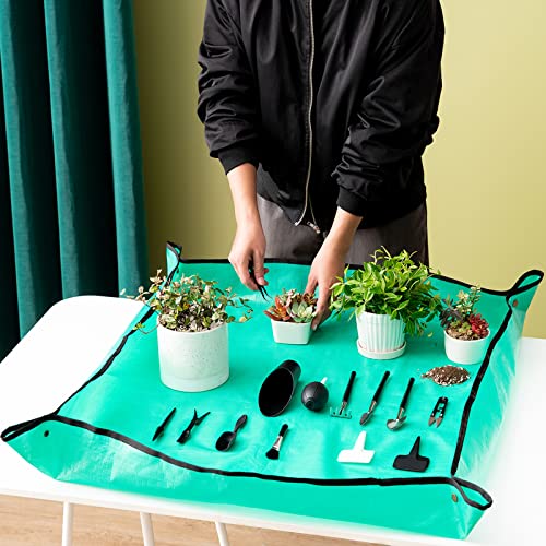 Melphoe 23Pcs Mini Garden Hand Transplanting Succulent Tools Set, 39.4" Thickened Repotting Mat & Plant Tag, Miniature Planting Indoor Fairy Care, Potting, Cactus, Houseplant Bonsai Tool Kit (Black) #TOP4