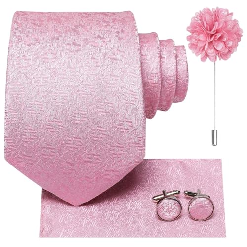 Image of Dubulle Mens Tie and Lapel Pin Paisley Striped Floral Necktie for Men Pocket Square Cufflinks 4PCS Set Wedding Party