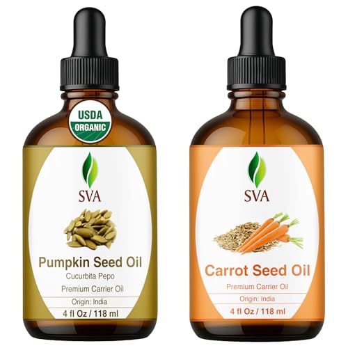 Image of SVA Pumpkin and Carrot Seed Oil 4 oz Bundle Super Saver Combo - Bundle Set for Hair Oiling, Scalp Massage, Hair Care, Face, Skin Care and Body Massage