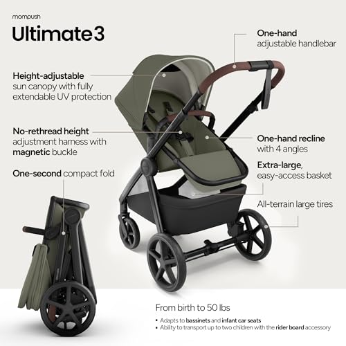 Image of Mompush Ultimate 3 Full Size Stroller, Extendable Seat, Infant to Toddler