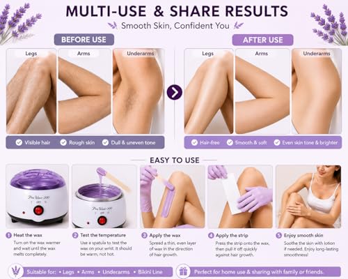 Image of Wax Heater Machine Combo 100gm Brazilian Stripless Formula for Face & Body with Spatula, Ideal for Upper Lips, Chin, Cheeks, Hairline, Bikini & Legs, Automatic Heating (Wax heater + Wax kit)
