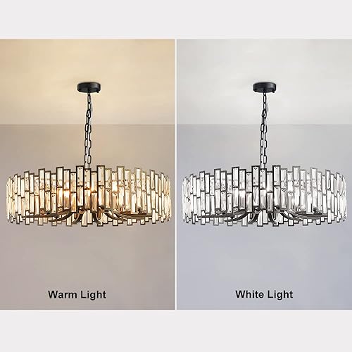 Miniatura 5 de LOVEDIMA Candelabro negro, cristal redondo de 10 luces de altura ajustable para comedor, dormitorio, sala de estar, vestíbulo, isla de cocina