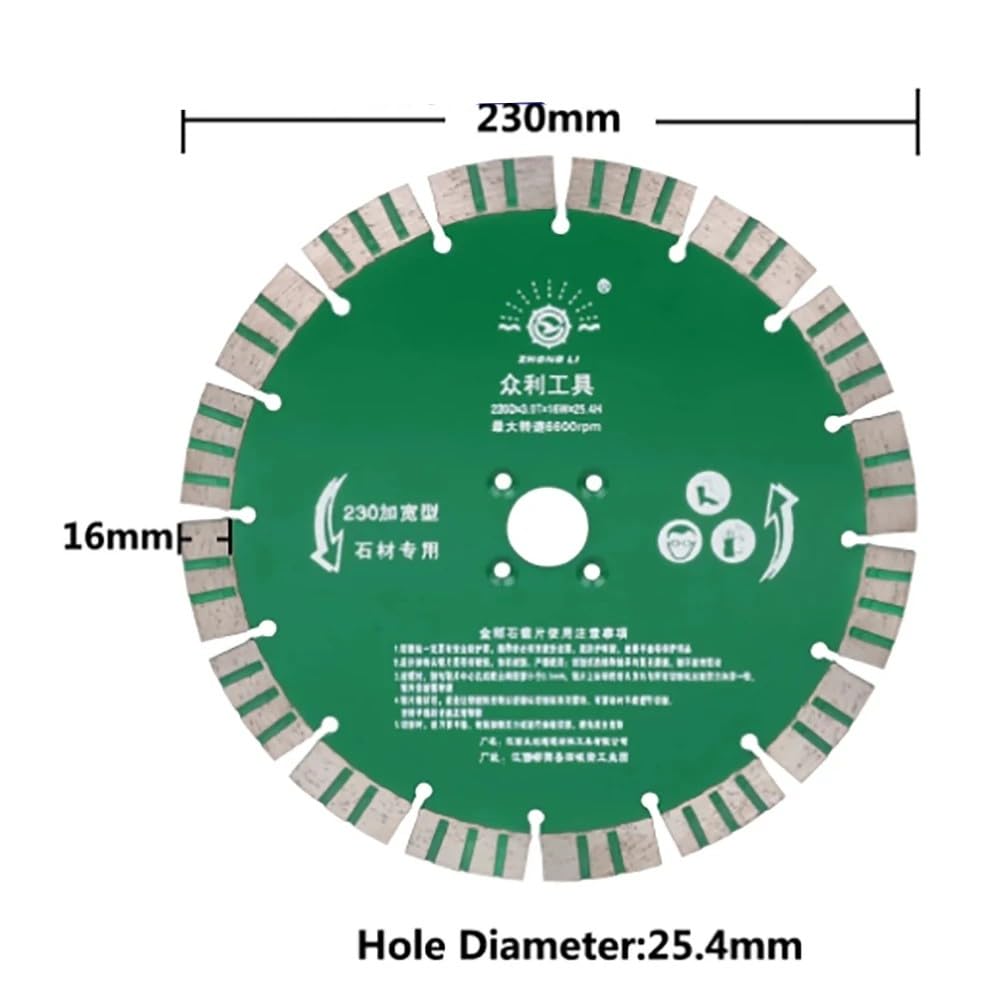 Discos de corte de diamante para amoladora angula 1 disco de corte de piedra con hoja de sierra de diamante de 190-230 mm, disco de corte turbo segmentado for granito, mármol y hormigón, 230 mm(230mm)