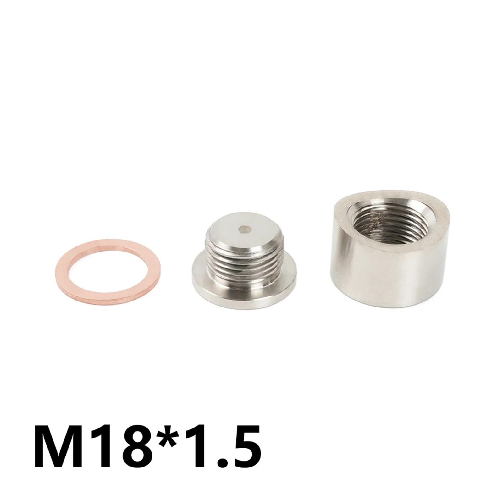 M18 x 1,5 O2-Sauerstoffsensor-Spundstopfen-Montagestopfen- und Stopfen-Adapter aus Edelstahl mit flacher oder Lambdasonde Adapter(Flat Style)