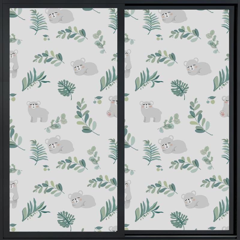 Frosted Folia szklana do okien, Leaf Green Koala Folia prywatyzująca do szklanych okien, nieprzezroczysta folia okienna, witrażowa (2 sztuki (40 x 120 cm)