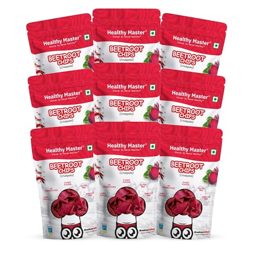 Image of Healthy Master Beetroot Chips Combo 900g (100g Each) Pack of 9 | Light & Crispy | High Protein Chips | Gluten-Free | No Maida, No Palm Oil | Low-Calorie | Healthy Snacks for Adults & Kids