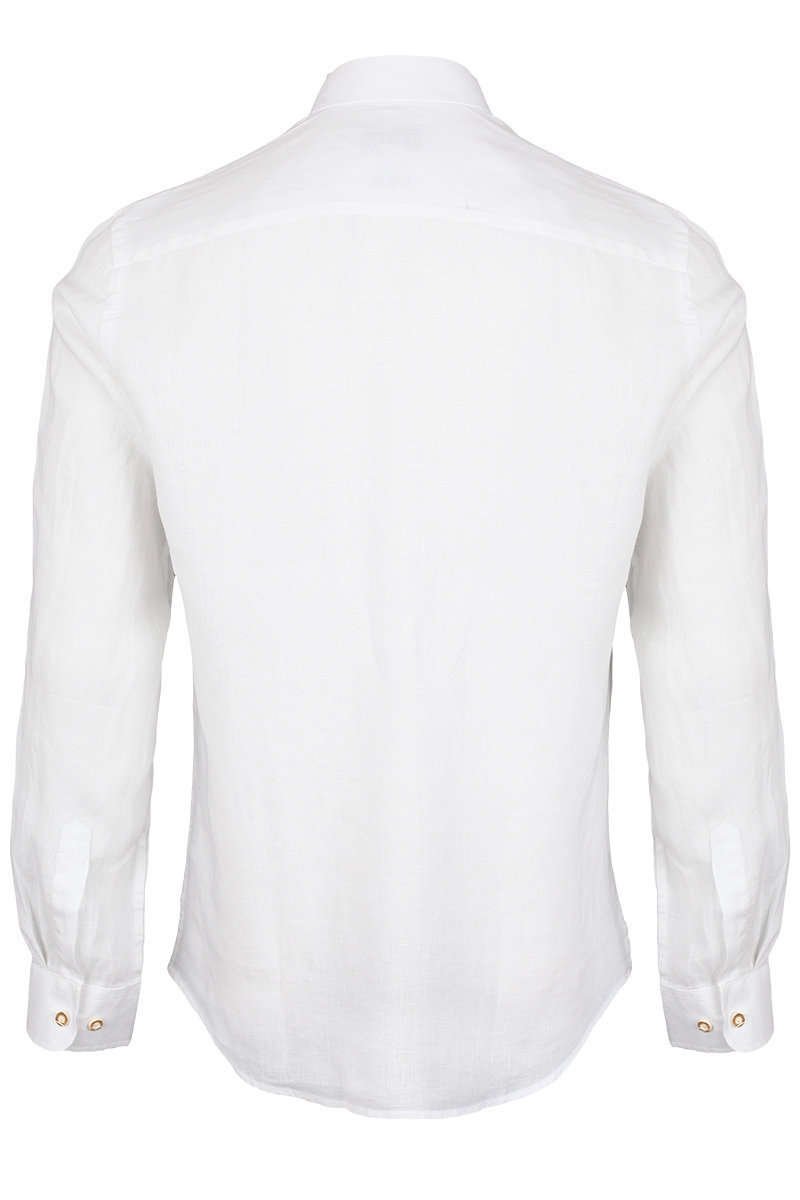 Almsach Herren Trachten Leinenhemd Stehbund Slim Weiss, WEIß, S
